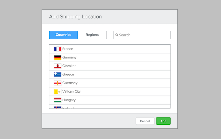 Country options for shipping in Weebly