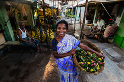 Portrait of a flower seller in Madurai, India
