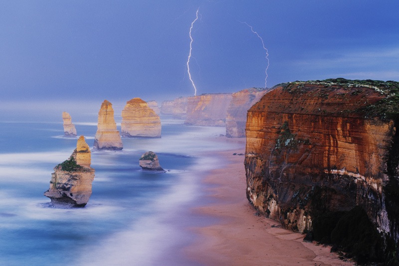 Lightning over 12 apostles in Victoria, Australia