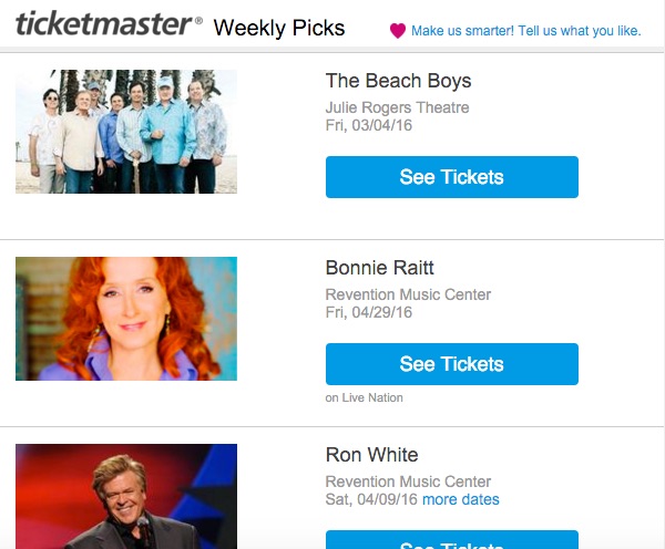 Ticketmaster email CTA example